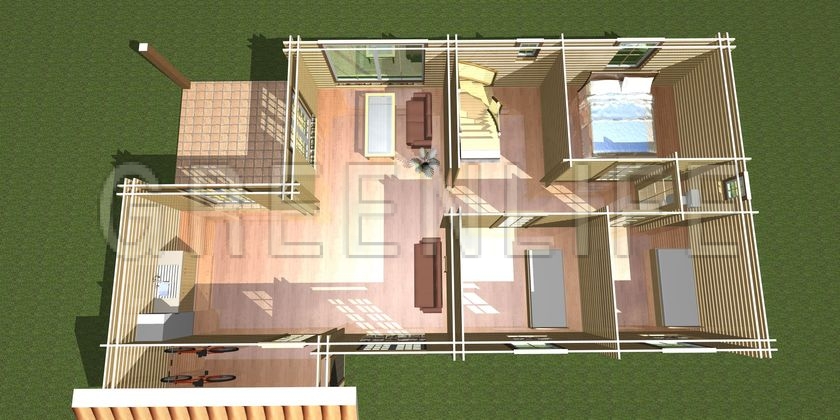 plan maison en bois 3d