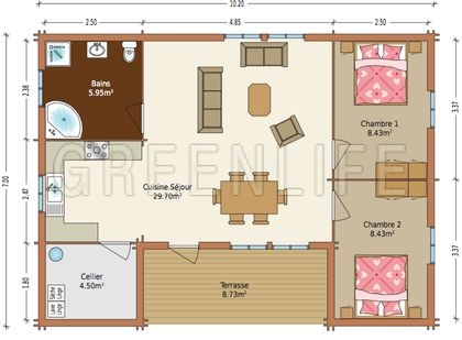 chalet bois - plan couleur